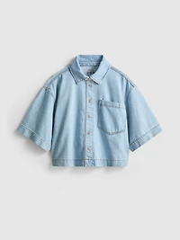 Cotton Denim Cropped Boxy Shirt