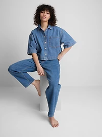 Cotton Denim Cropped Boxy Shirt