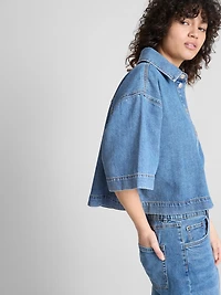 Cotton Denim Cropped Boxy Shirt