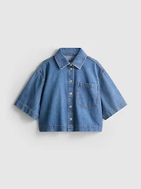 Cotton Denim Cropped Boxy Shirt