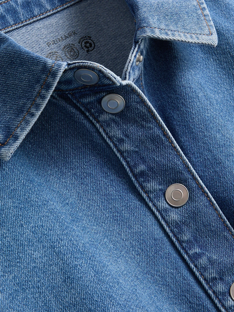 Cotton Denim Cropped Boxy Shirt