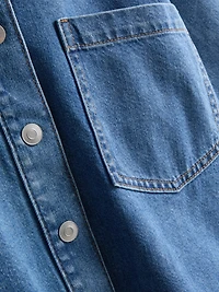 Cotton Denim Cropped Boxy Shirt