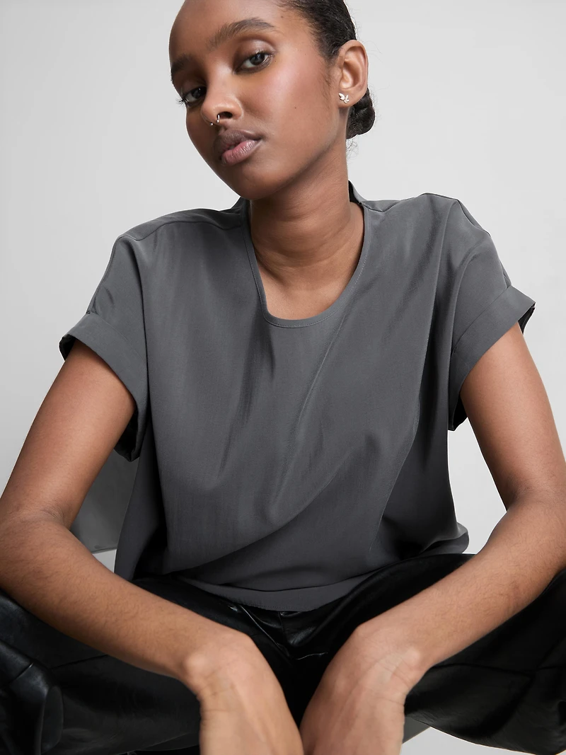 Crew Neck Roll Sleeve Tee