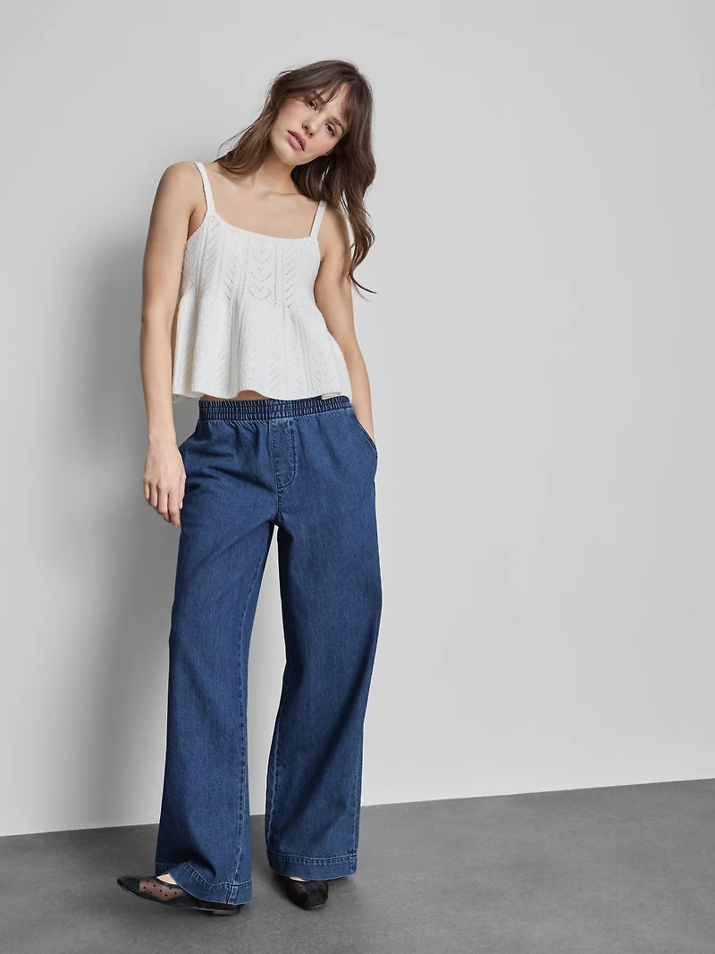 Cotton Denim Wide-Leg Tracksuit Bottoms