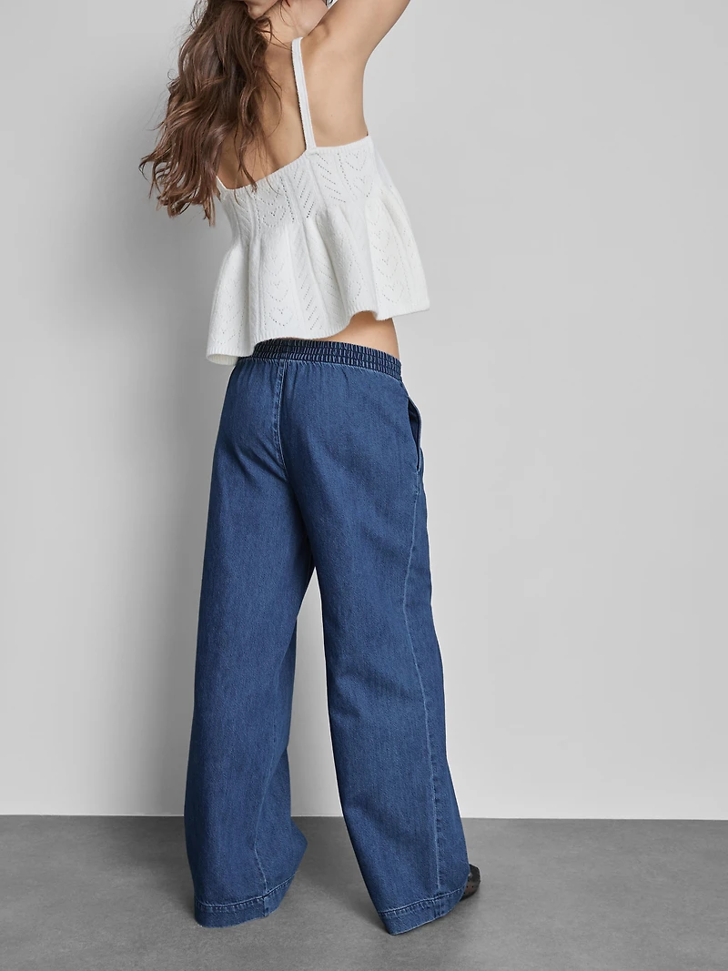 Cotton Denim Wide-Leg Tracksuit Bottoms