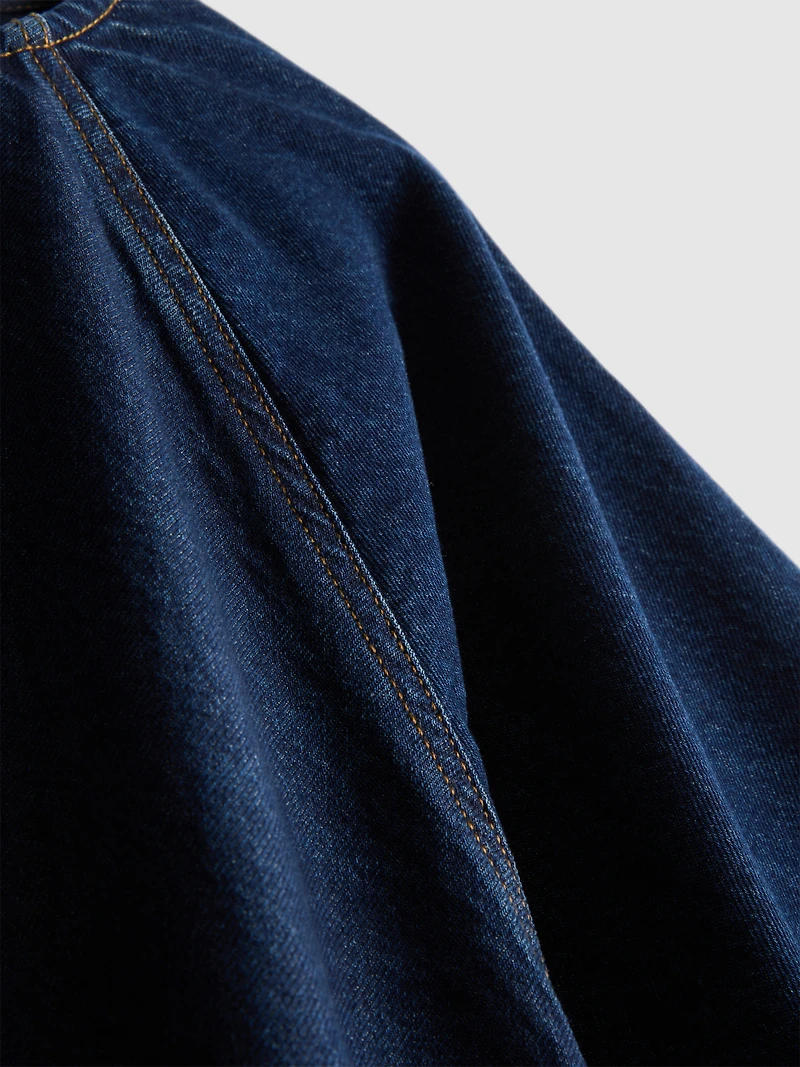 Cotton Denim Puff Sleeve Mini Dress