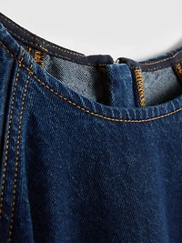 Cotton Denim Puff Sleeve Mini Dress