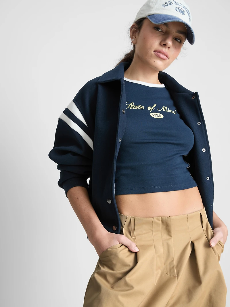 Women's Navy Stripe Detail Varsity Jacket