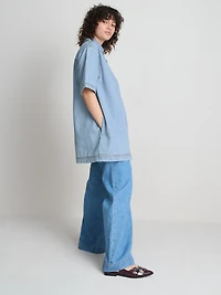 Cotton Denim Collared Mini Shift Dress