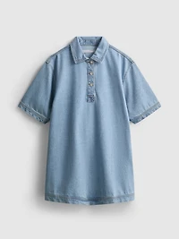 Cotton Denim Collared Mini Shift Dress