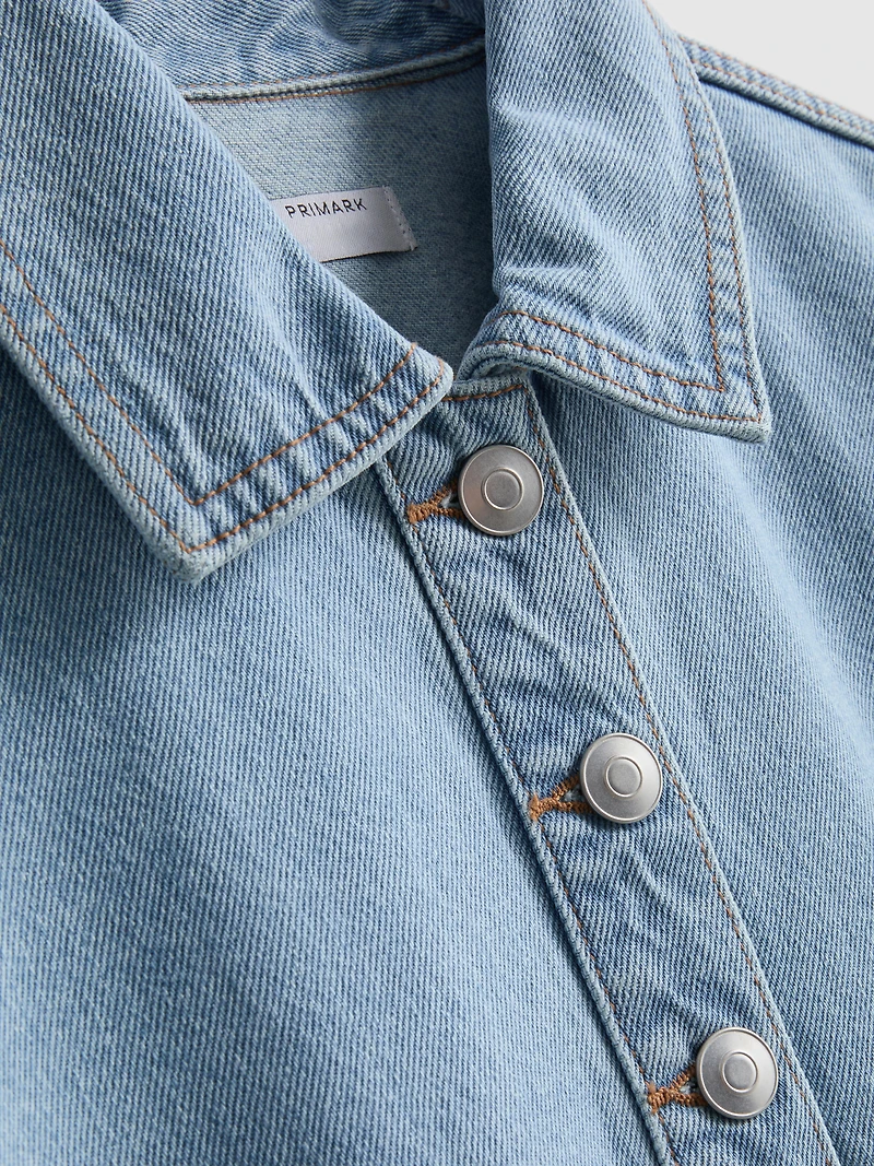 Cotton Denim Collared Mini Shift Dress