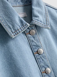 Cotton Denim Collared Mini Shift Dress