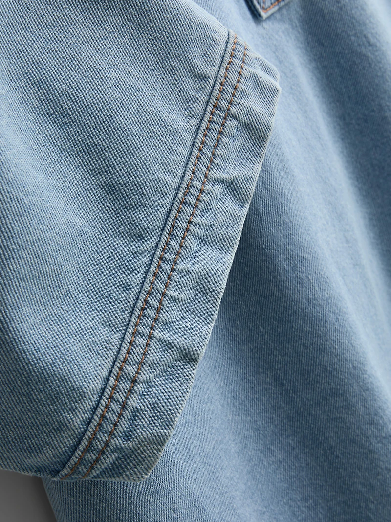 Cotton Denim Collared Mini Shift Dress