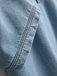 Cotton Denim Collared Mini Shift Dress