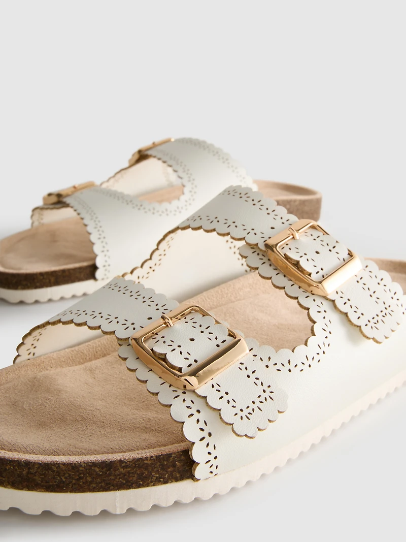 Lasercut Detail Footbed Sandals