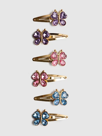 6pk Faux Gem Butterfly Snap Hair Clips