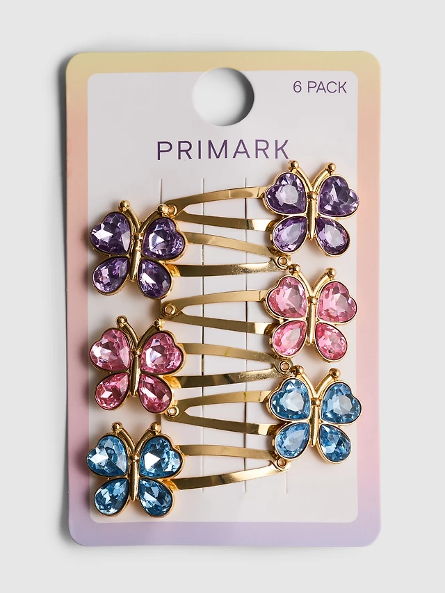 6pk Faux Gem Butterfly Snap Hair Clips