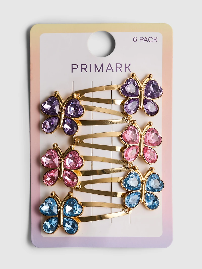 6pk Faux Gem Butterfly Snap Hair Clips