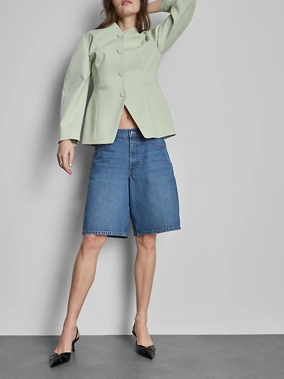 Cotton Denim Longline Bermuda Shorts