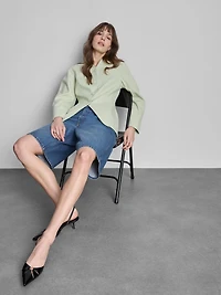 Cotton Denim Longline Bermuda Shorts