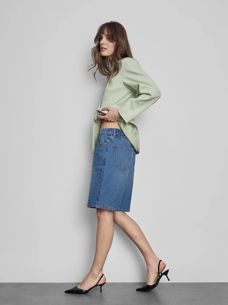 Cotton Denim Longline Bermuda Shorts