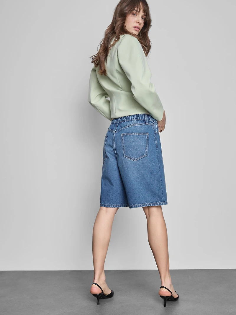 Cotton Denim Longline Bermuda Shorts