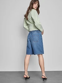 Cotton Denim Longline Bermuda Shorts