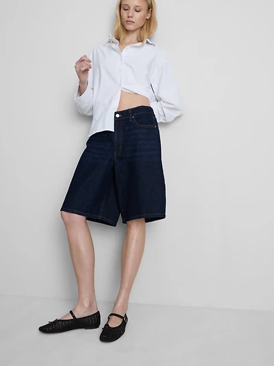 Cotton Denim Longline Bermuda Shorts