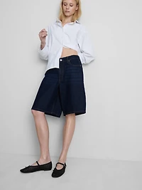Cotton Denim Longline Bermuda Shorts