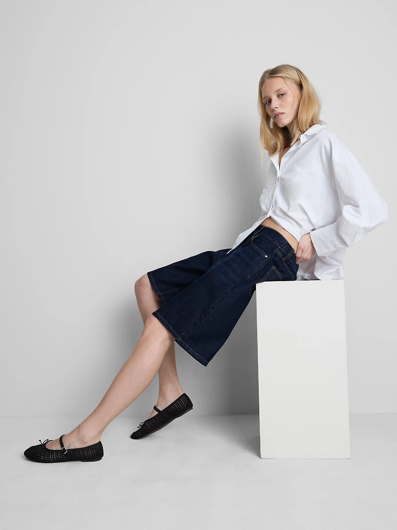 Cotton Denim Longline Bermuda Shorts