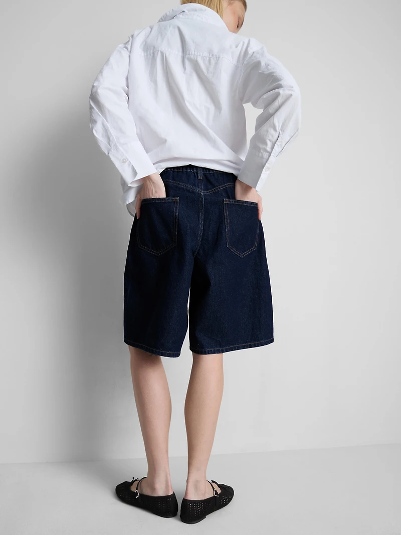Cotton Denim Longline Bermuda Shorts