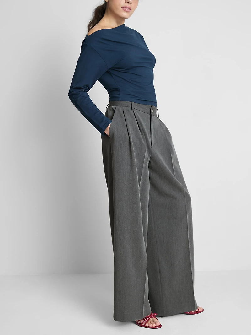 Women's Gray The Primark Scene | Pleated Wide-Leg Pants