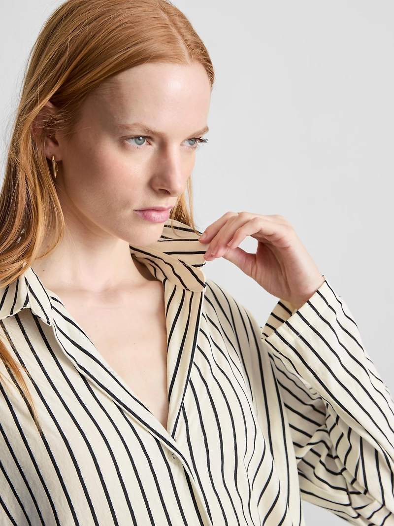 Curved-Hem Relaxed Button-Down Shirt