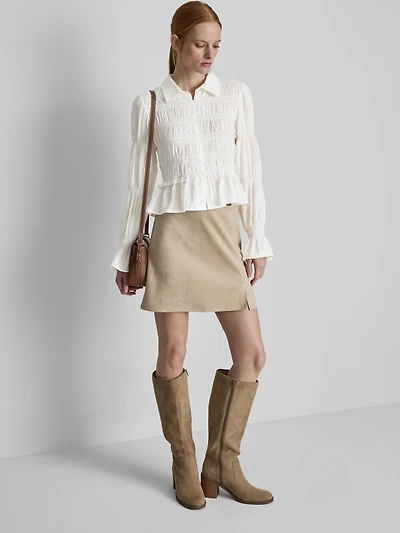 Shirred Peplum Hem Blouse