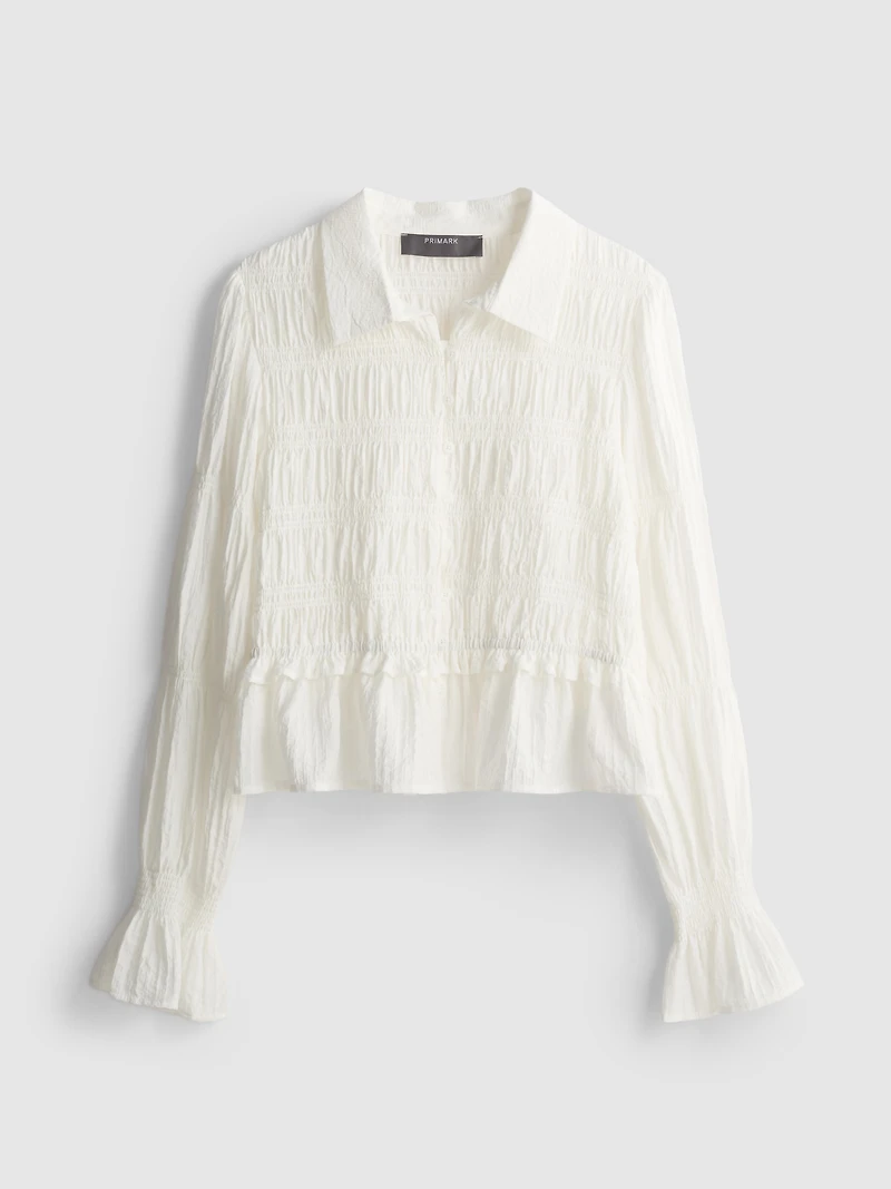 Shirred Peplum Hem Blouse