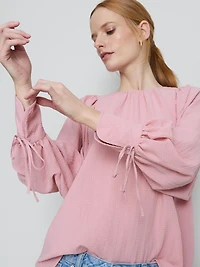 Textured Balloon-Sleeve Blouse