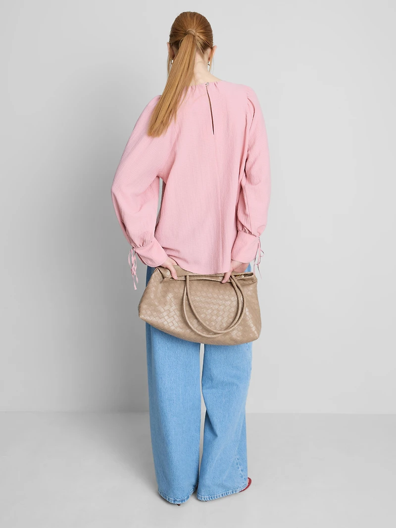 Textured Balloon-Sleeve Blouse