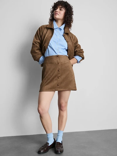 Faux Suede Button Mini Skirt