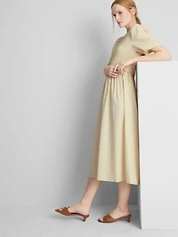 Shirred Seersucker Midi Dress