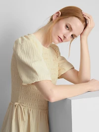 Shirred Seersucker Midi Dress