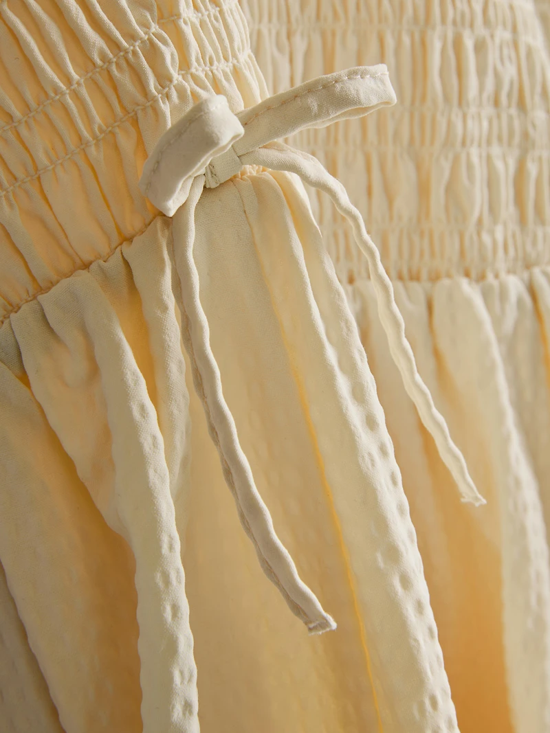 Shirred Seersucker Midi Dress