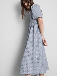 Shirred Seersucker Midi Dress