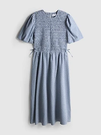 Shirred Seersucker Midi Dress