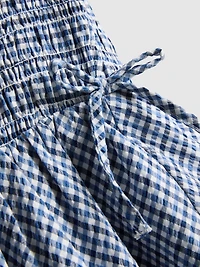 Shirred Seersucker Midi Dress