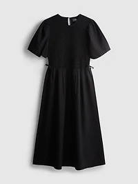 Shirred Seersucker Midi Dress