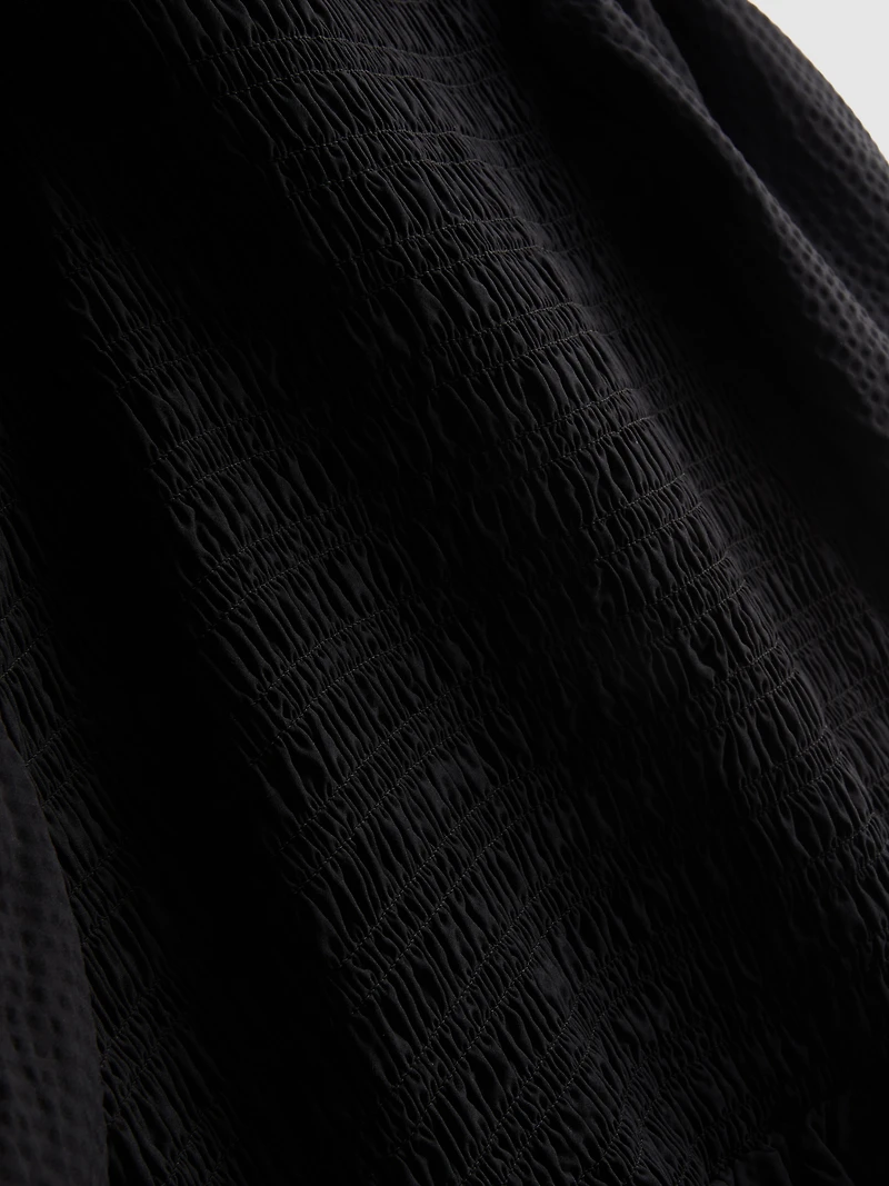 Shirred Seersucker Midi Dress