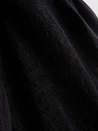 Shirred Seersucker Midi Dress