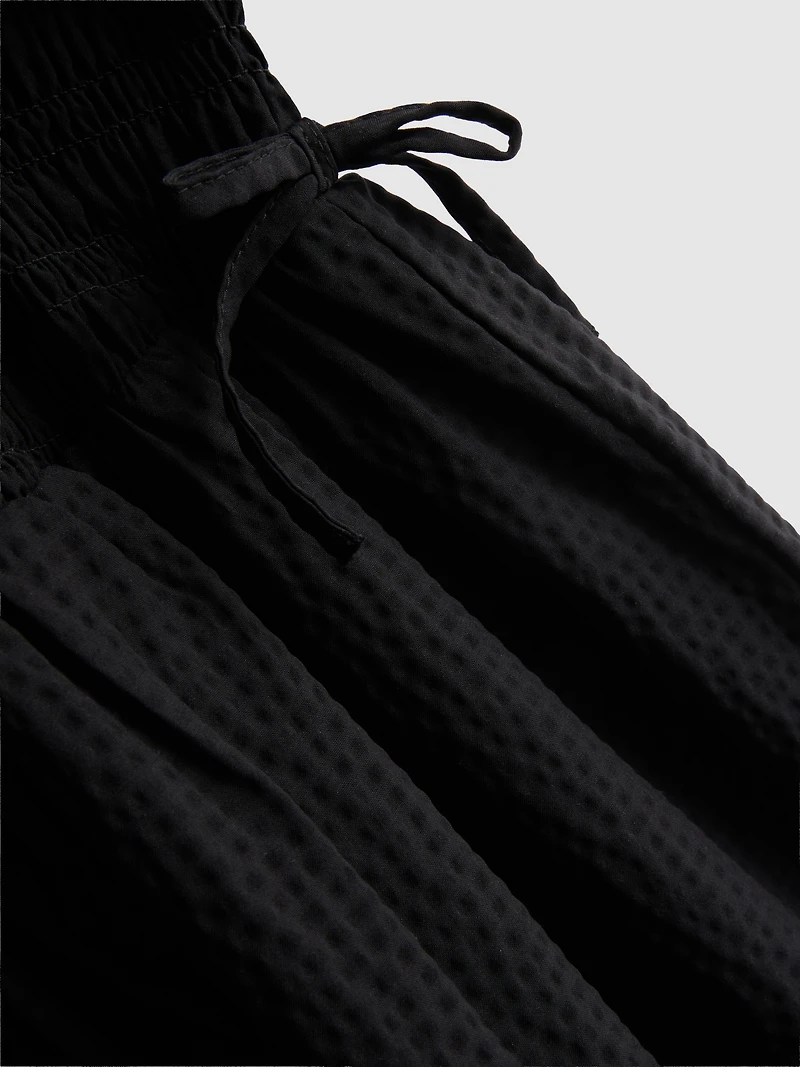 Shirred Seersucker Midi Dress