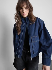 Cotton Denim Funnel Neck Jacket