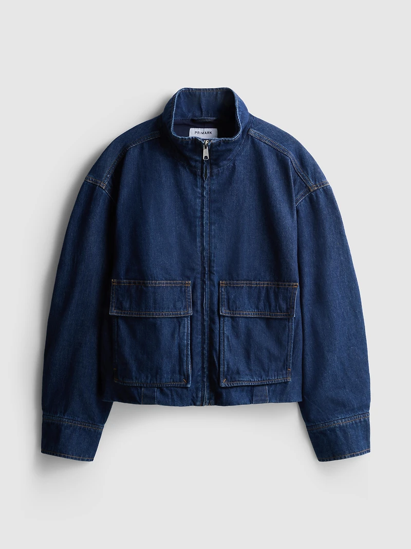 Cotton Denim Funnel Neck Jacket